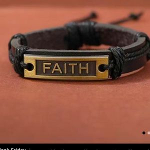 NWT—Vintage Black Leather Faith Charm Bracelet